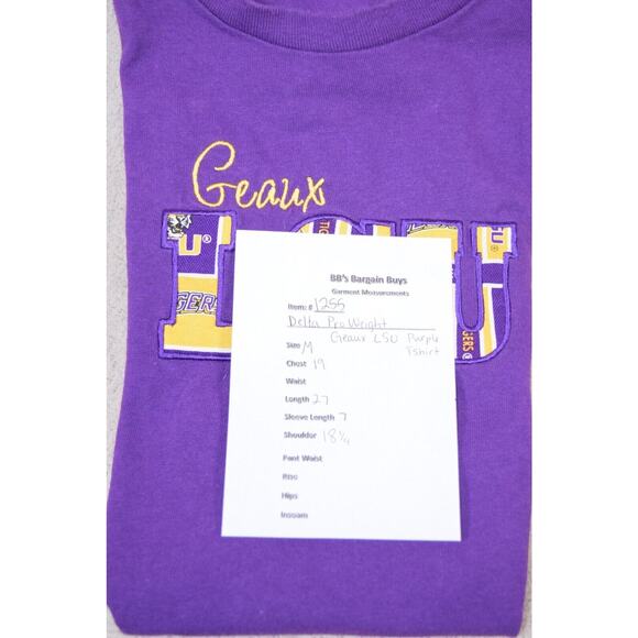 GEAUX LSU Purple T-Shirt Size M Patchwork Letters Tiger Theme Game Day Attire - Picture 5 of 5